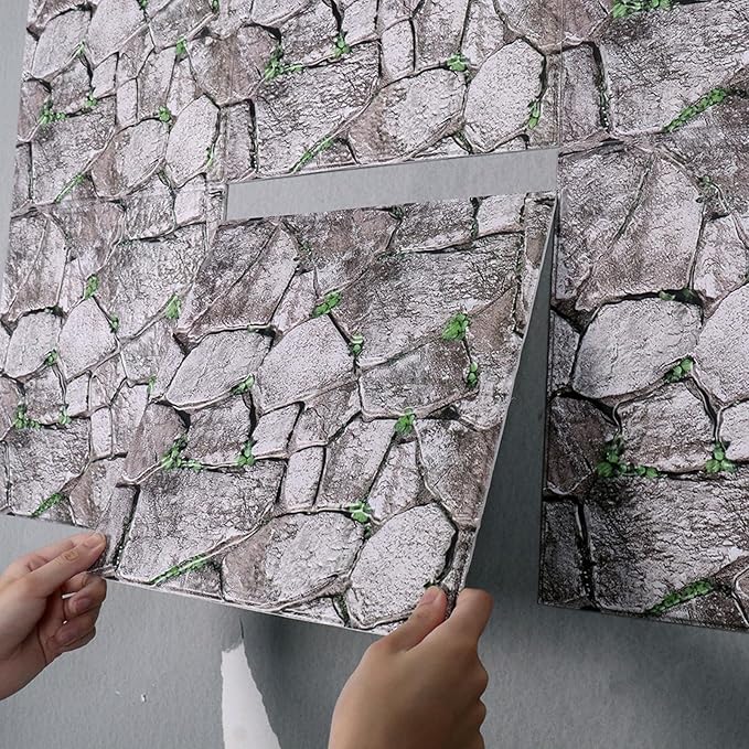 3D Panels Peel and Stick,Simulated Stone Wall,PVC Waterproof Self Adhesive Decorative for Interior Wall Decor,Living Room,TV Background,Study Room 10 Pcs 11.81x11.81 Inches.