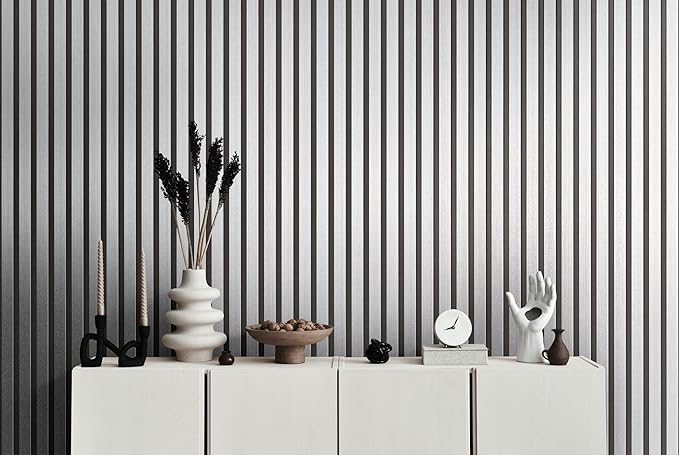 A.S. Création Non-Woven Wallpaper with Wall Panel Motif with Metallic Effect 0,53 x 10,05 m - Black Silver Metallic - Wood Look Wallpaper Made in Germany - 786271