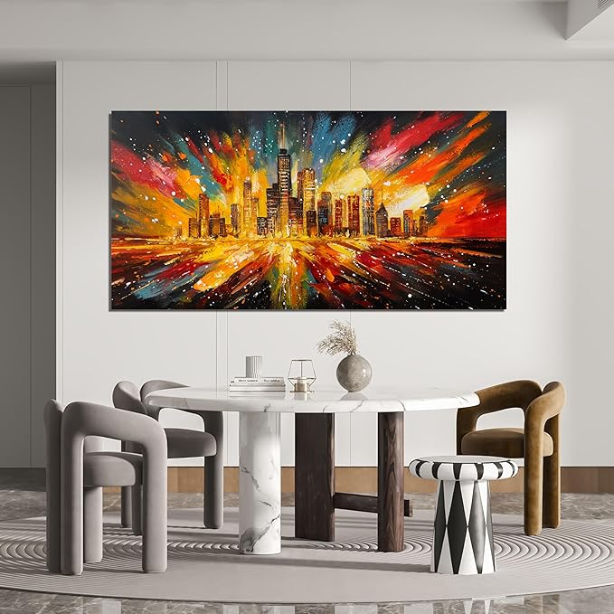 Canvas Wall Art Decor Large Wall Art Pictures for Living Room Large Artwork for Walls Modern Abstract Wall Art Prints Art Work for Wall Decor Colorful City Wall Art Bedroom Office Decor 29" X 58"
