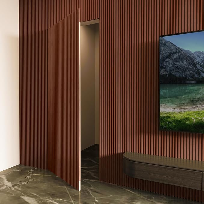 Art3d Slat Wood Wall Paneling for Interior and Ceiling Decoration - Pack of 4pcs + 1pc End-Trim, Size 108 x 5.7in.- Walnut