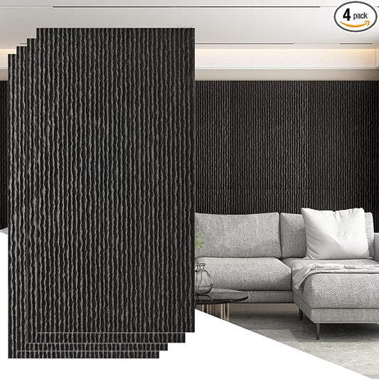 OUZUGIE 4 PCS Faux Stone Wall Panel 47.2’’ x 23.6’’ Interior Exterior Wall Decor 3D PU Panel with Flowing Water Design Black