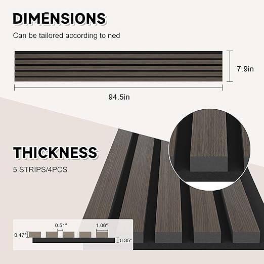 2 Pack Wood Slat Wall Wood Paneling,95 x 8 in Soundpoof Wooden Engineered Wooden Slat Wall Panels,Stylish Acoustic Wall Panels for Interior Walls Decor with Felt Backing,Black-Brown