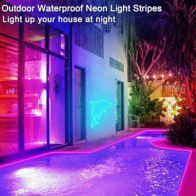 50ft RGB LED neon Rope Lights LED neon Strip Lights with Remote Control/APP Control IP65 24V Waterproof Flexible Neon LED Strip Lights,Led Lights for Bedroom Room Outdoors Décor
