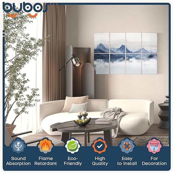 BUBOS 8 Pack Art Acoustic Panels Soundproof Wall Panel,47.2X31.4 Inches Sound Absorbing Panel,Self-adhesive Decorative Acoustical Wall Panels, Acoustic Treatment for Ceiling Home Office（Abstraction02）
