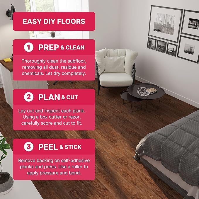 LUCiDA SURFACES Luxury Vinyl Floor Tiles-Peel & Stick Adhesive Flooring for DIY Installation-Sample Wood-Look Plank-6 inch x 12 inch