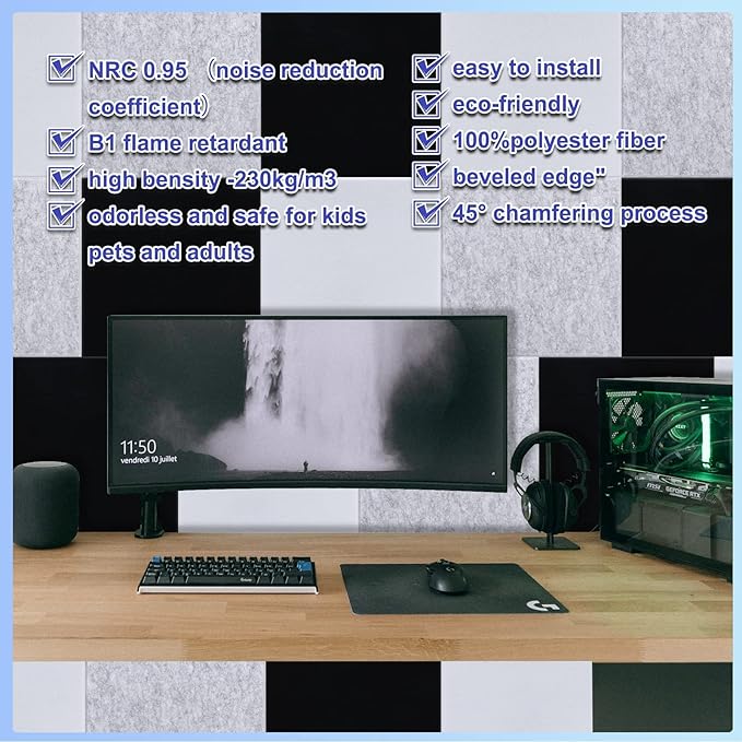 18 Pack Black Acoustic Panels 12"X12"X 0.4"Sound Absorbing Panel Wall Decoration Soundproof Wall Panels High-Density Sound Deadening Panels Acoustic Treatment Panel For Home Studio