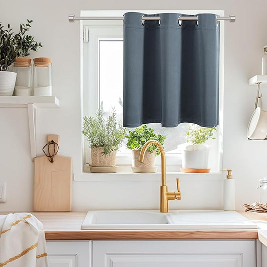 ChrisDowa Blackout Curtains 36 Inches Long for Living Room, Grommet Thermal Insulated Room Darkening Curtains for Bedroom (1 Panel Set, Stone Blue, 42W x 36L)