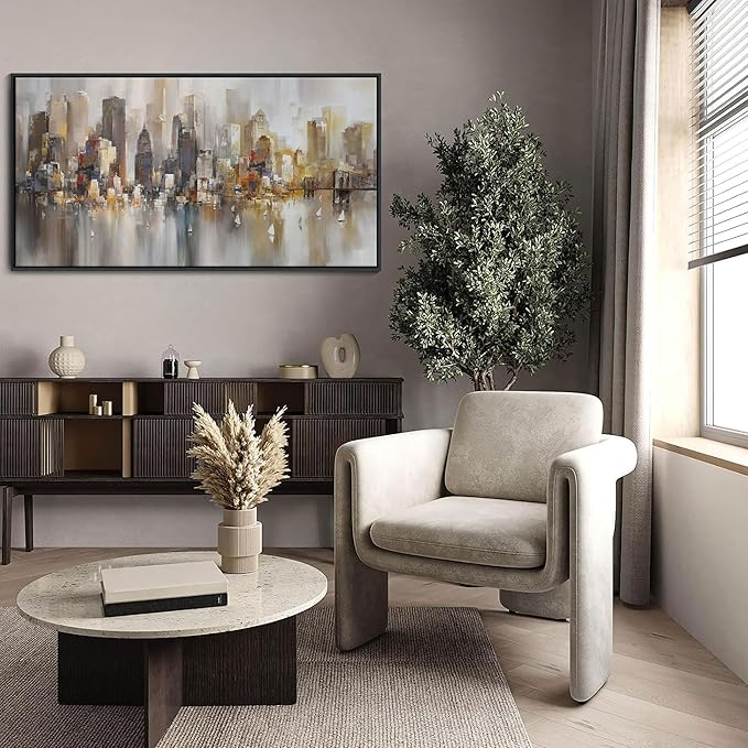 New York City Wall Art - Framed Modern Abstract Wall Art for Living Room, Office & Bedroom Cityscape & Paintings for Bedroom brooklyn bridge Pictures Wall Decor Chicago Artwork for Walls 29×58IN