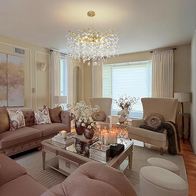 Modern Crystal Chandelier, 30" Chandeliers for Dining Room,Gold K9 Crystal Tree Branches Crystal Chandelier,10-Light Living Room Chandeliers, for Entryway, Foyer, Bedrooms, Bathroom