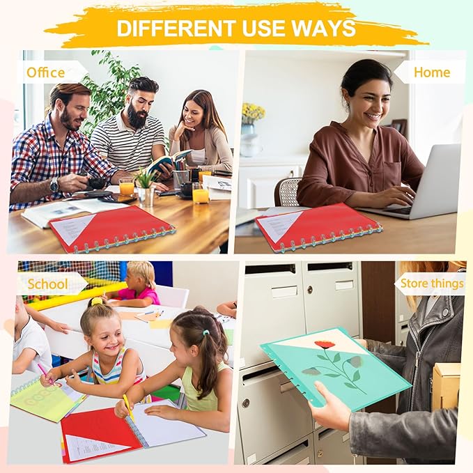 8 Pcs Discbound Pocket Dividers 8.5 x 11 Dividers with Tabs and Pockets Discbound 8 Tab Pocket Folders Letter Size Binder Divider Plastic Disc Planner Supplies for Business School Office(Colorful)