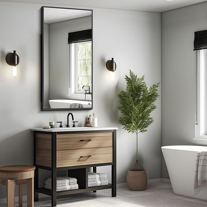 KOCUUY Black Bathroom Mirror, 24x48 Inch Rectangle Mirror for Over Sink, Modern Decorative Wall Mirror for Bedroom Living Room Bathroom, Hang Horizontal/Vertical