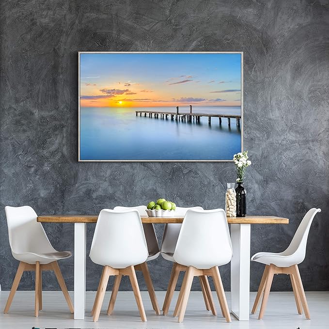 Canvas Wall Art Ocean Picture: Living Room Bedroom Large Seascape Sunset Framed Painting Sea Beach Scene Coastal Pier Print Artwork for Home Office 48 x 32 Inch