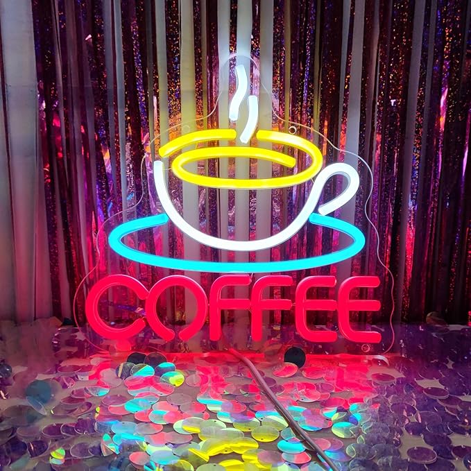 Coffee Neon Sign Coffee LED Sign Coffee Bar Neon Sign But First Coffee Neon Sign, Coffee Sign for Coffee Shop Home Coffee Lovers Art Wall Decor, 10.2" x 9.7"