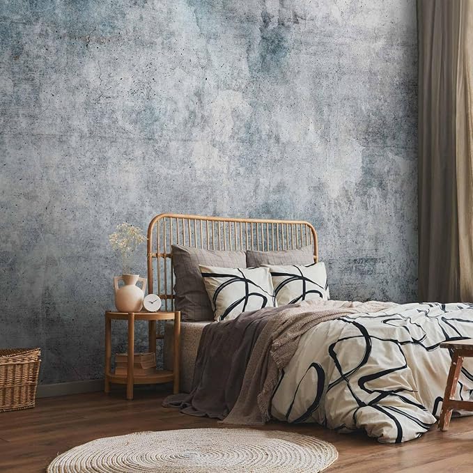 artgeist Wall Mural Concrete 77x55 in - Peel and Stick Self-Adhesive Wallpaper Removable Large Sticker Foil Wall Decor Print Picture Image Design Faux Stone Beige Blue a-A-10181-a-b