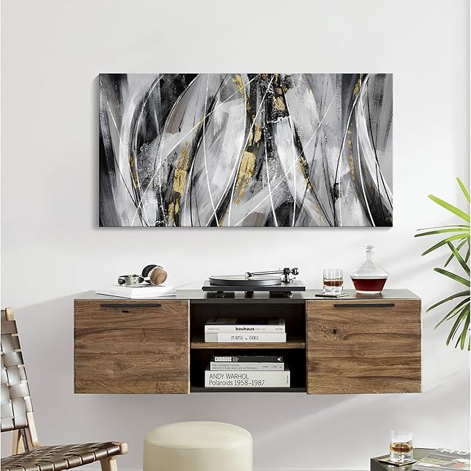 KLAKLA Abstracr Wall Art for Office - Black Wall Decor Gold White Gray Abstracr Canvas Wall Art - Bedroom Art Painting Picture Artwork for Wall - 20x40 Inches