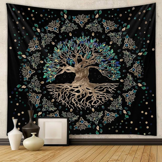 Tree of Life Tapestry Vintage Green Tapertry Retro Life Tree Aesthetic Easy Installation HD Digital Print Wall Hanging for Bedroom Living Room Dorm Home Decor(Green Tree, 60"x80")