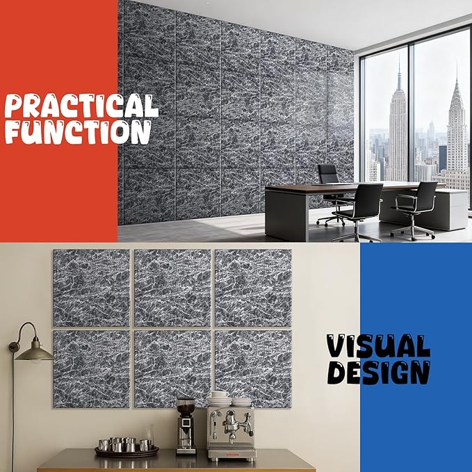 Acoustic Wall Panels 6 Pack, 24"x24"Decorative Art Soundproof Panels, Sound Absorbing Self-Adhesive Panel, Acoustic Treatment for Studio, Home Theater, Office (Storm AuraGrain)