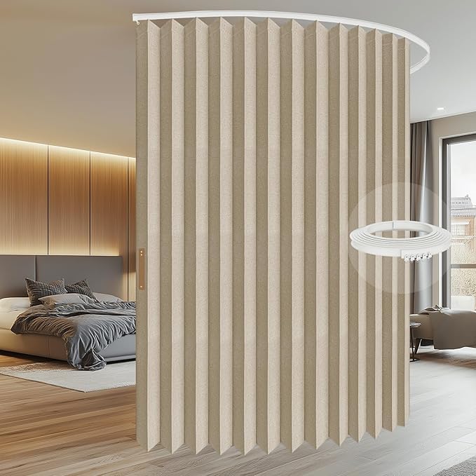 100% Blackout Curtains for Sliding Glass Doors, Extra Wide Curtains for Patio Sliding Door, Include Ceiling Curtain Track, Room Divider Curtains(Beige, W100 x L84, 1 Pack)