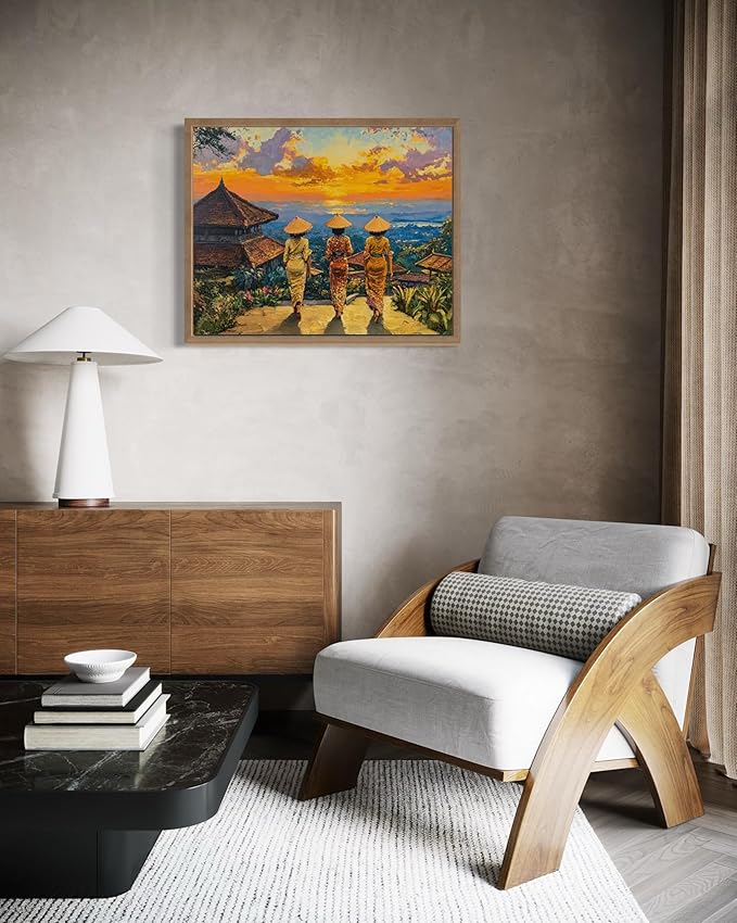 Indonesia Art Print Poster, Asia Oriental Countries Culture Wall Art Asian Paintings for Bedroom Bathroom Living Room Decor 97 (Indonesia, 8 x 10 inches, Wood Frame)