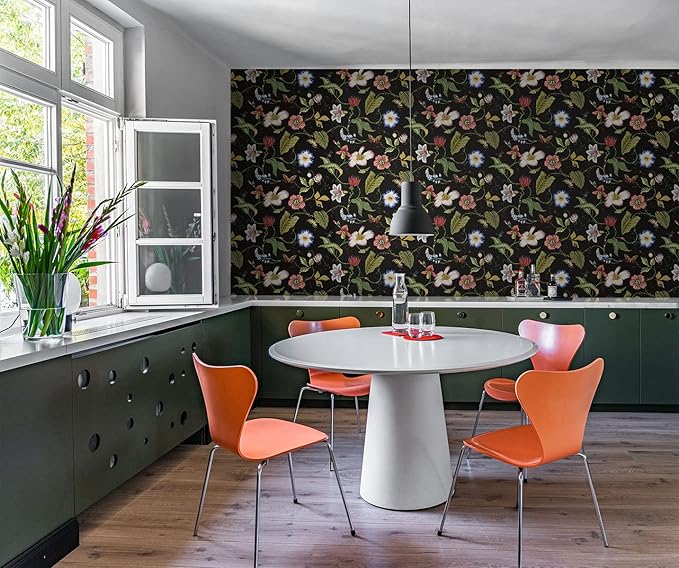 NextWall Summer Garden Floral Peel and Stick Wallpaper (Jet Black)