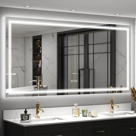 72x36 Large LED Mirror for Wall, Lighted Bathroom Vanity Mirror with Lights, Anti-Fog, Dimmable, Shatterproof, Memory, ETL Listed (Backlit + Front Lighted)