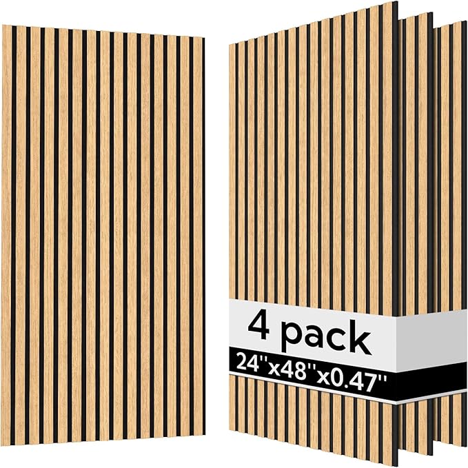 Olanglab Acoustic Wood Wall Panels 4 Pack, Sound Dampening Wood Slat Wall Panels 23.6" x 47.2", Cool Oak