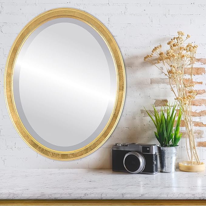 OVALCREST Oval Beveled Wall Mirror for Home Decor - Toronto Style - Gold Leaf - 26" x 22"