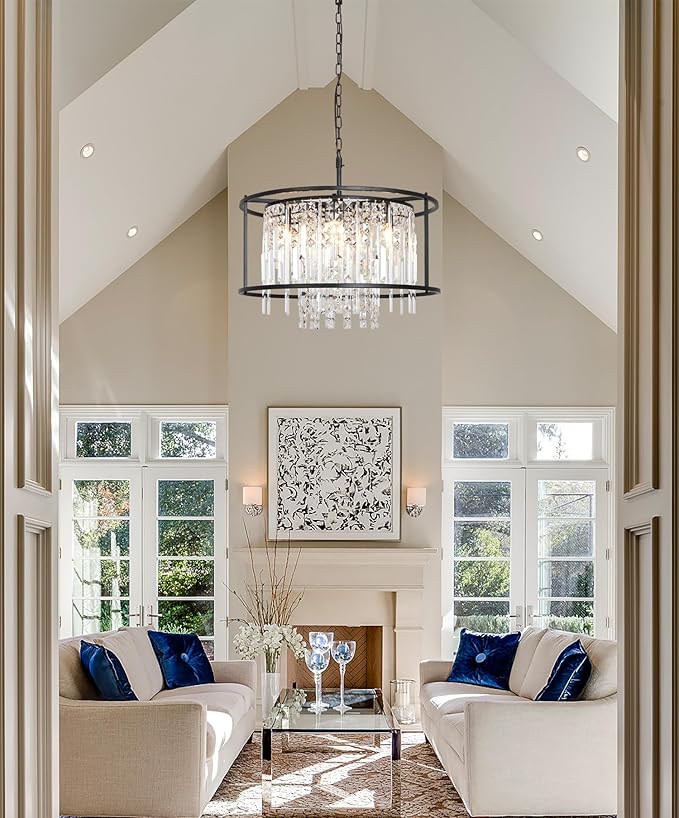 Modern Black Chandeliers 23.6" Dining Room Light Fixture Industrial Farmhouse Chandelier for Kitchen Island Entryway Bedroom