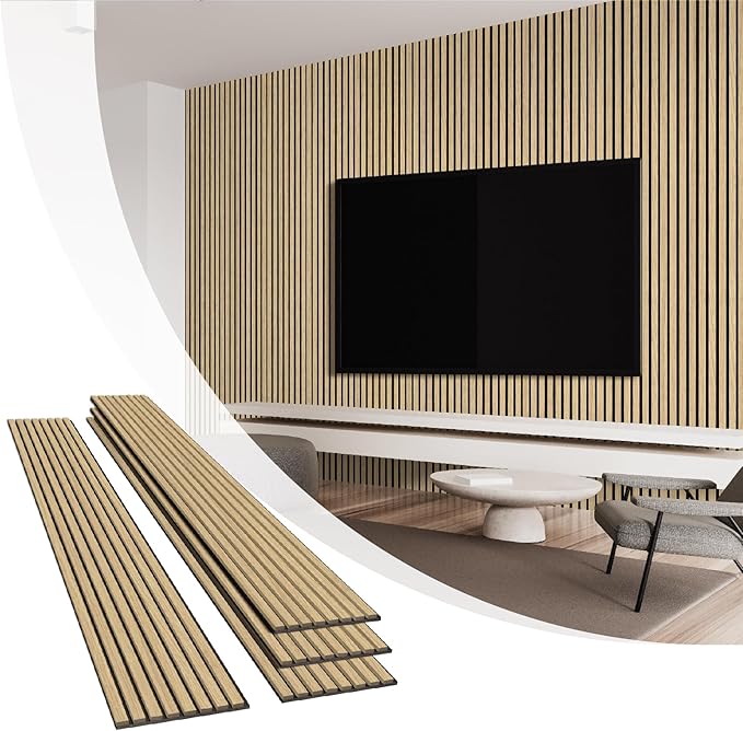 Olanglab Wood Slat Wall Panels 4 Pack, Wooden Acoustic Wall Panels, 94.5"x12.6" Each 3D Wall Panels for Interior Wall Decor (Warm Oak-Extendo Trio)