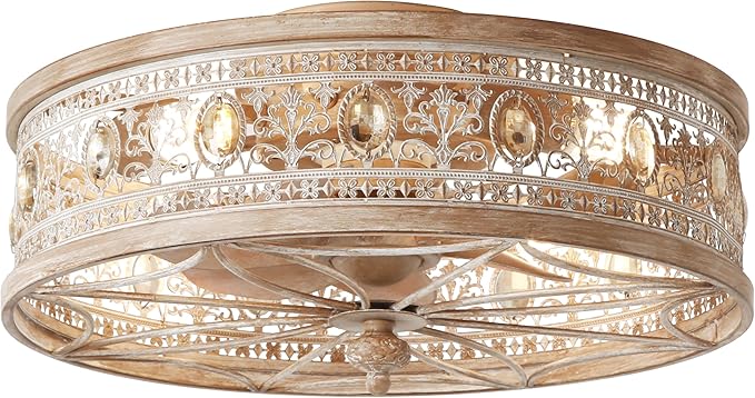 18" Rustic Cottage Distressed Wood-Look Fandelier with Remote, Small Farmhouse Enclosed Ceiling Fan Light, Low Profile Flush Mount for Entryway, Kids Room, Cozy Spaces