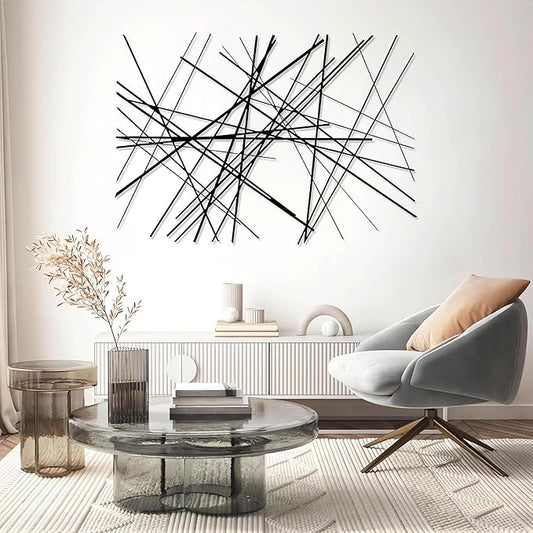 Abstract Metal Wall Art, Modern Wall Decor, Large Wall Sculpture, Abstract Line Wall Art, Modern Luxury Wall Decor, Large Contemporary Metal Sculpture, Office Home Decor (Black, 29"x41"|74x105cm)