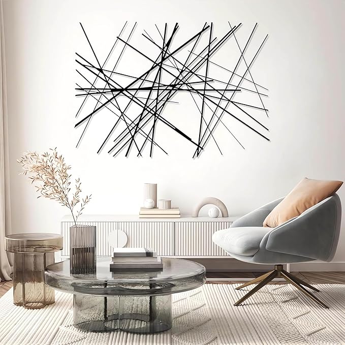 Abstract Metal Wall Art, Modern Wall Decor, Large Wall Sculpture, Abstract Line Wall Art, Modern Luxury Wall Decor, Large Contemporary Metal Sculpture, Office Home Decor (Silver, 25"x35"|63x90cm)