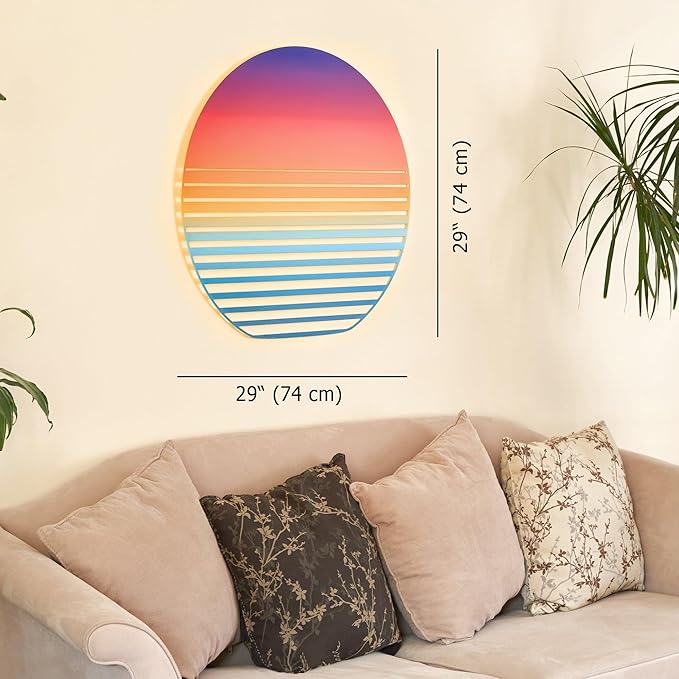 NEODECO Sunset on Sea Metal Wall Art for home decor, Minimalist art deco for living room, colorful wall sculpture (Medium)