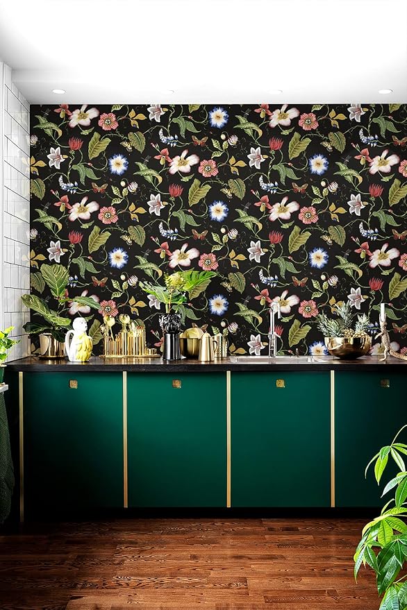 NextWall Summer Garden Floral Peel and Stick Wallpaper (Jet Black)