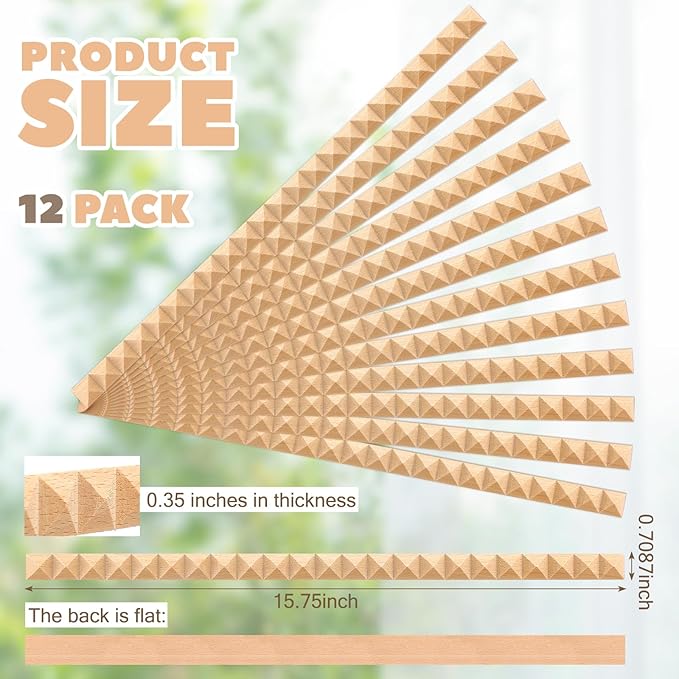 Nuanchu 12 Pcs Unfinished 3D Decorative Wood Trim Molding 15.75inch Decorative Wood Molding Cute DIY Trim for Home Wall Cabinet Shelf Window Door(Triangle,25mm)