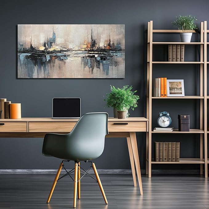 Abstract Canvas Wall Art for Bedrooom Blue and Gray Wall Decor for Living Room City Wall Art for Office 20 x 40 Inches