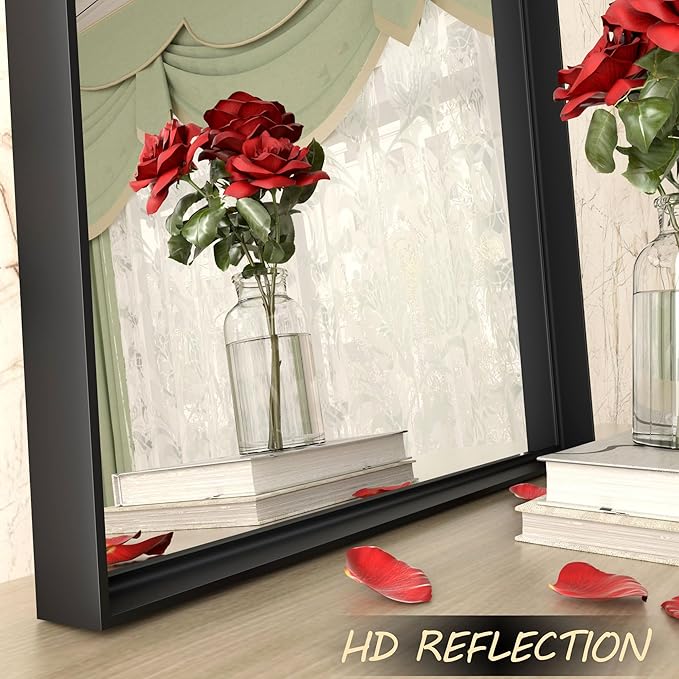 20x28 Inch Black Metal Framed Bathroom Mirror, Black Rectangular Mirror, Matte Black Mirror, Square Corner, Anti-Rust (Horizontal/Vertical)