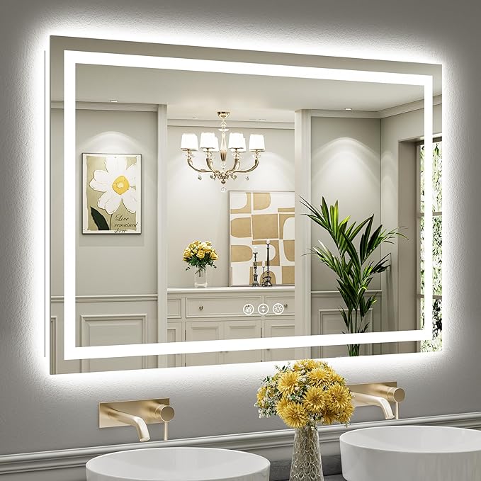 50"x36" LED Bathroom Mirror with Lights, Backlit & Front Lit, Lighted Wall Mirrors for Bathroom Vanity, Touch Screen Dimmable, Anti-Fog, Memory Function, HD Tempered Glass, Shatter-Proof, ETL Listed