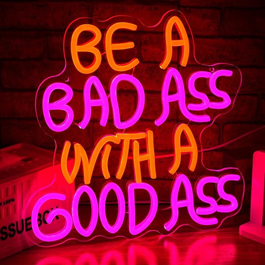 Be A Bad One With A Good One Neon Sign for Wall Decor Orange Pink Light Up Sign with Adjusted Switch Usb Powered Pretty Letter Led Sign for Party Birthday Bar Pub Club Decoration(12.6*12.6 in)