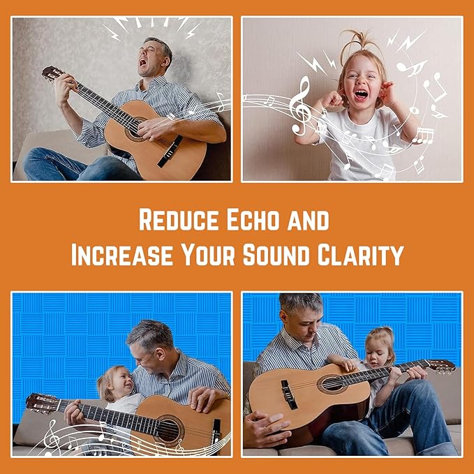 Acoustic Panels Sound Absorbing 12Pack for High-Density Pyramid Soundproof Acoustic Foam 1"×12"×12" Sound Proof Panels for Walls for Noise Reducing Canceling (12 Pack-1inch Pyramid) Blue