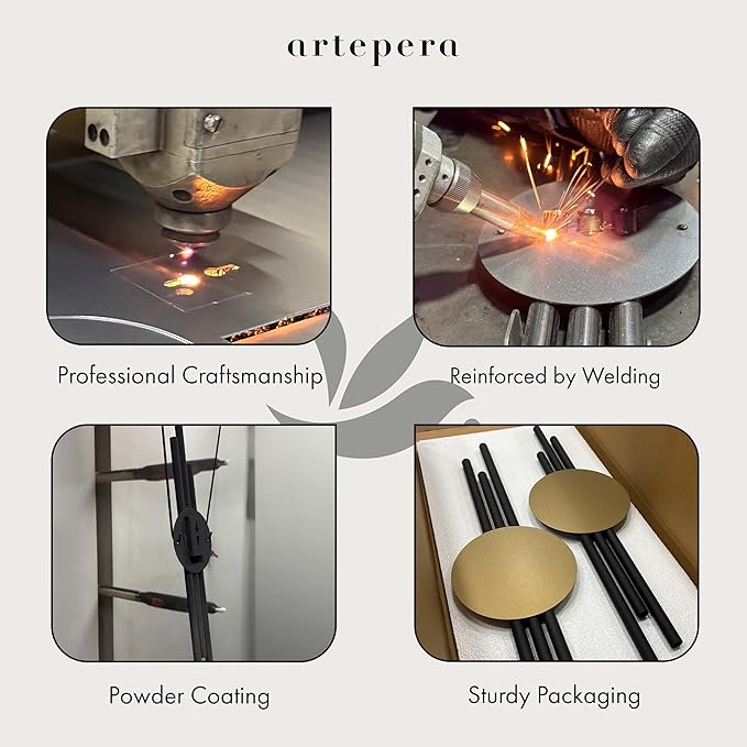 ARTEPERA Antique Lines Metal Wall Art Set of 2 - Modern & Unique Wall Decor, Metal Wall Sculpture for Living Room, Bedroom, Office - Vertical Geometric Wall Decor (Black - Gold, 23.5" x 6.7")