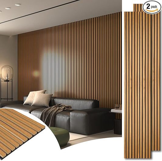 Art3d 2pcs-104 x 15.75in Slat Acoustic Panel for Wall and Ceiling, 3D Fluted Sound Absorbing Panel with Wood Finish, Teak