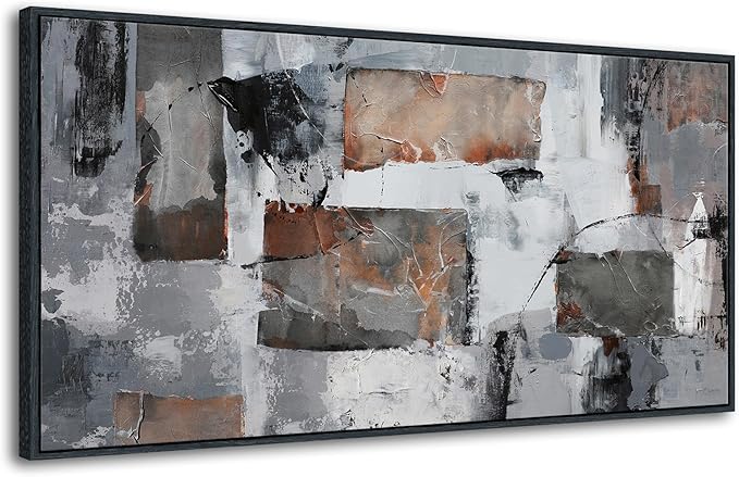 Large Wall Art - Abstract Modern Canvas Wall Art for Living Room, Framed Wall Decor for Bedroom, Decorative Artwork for Wall Decor in Gray and Black Tones 29×58IN