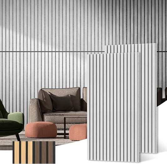 Acoustic Wood Wall Panels, 2-Pack 45.3" x 23.6" Soundproof Wall Panels, Wood Slat Wall Panels for Wall Decor, White Elm