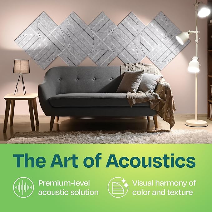 Acoustic Panels 12-Pack Soundproof Wall Panels 12"x12"x0.4" Decorative Sound Dampening for Your Home, Office, Studio, Bedroom & More with Unique ModuArc Carving [Smoky White]