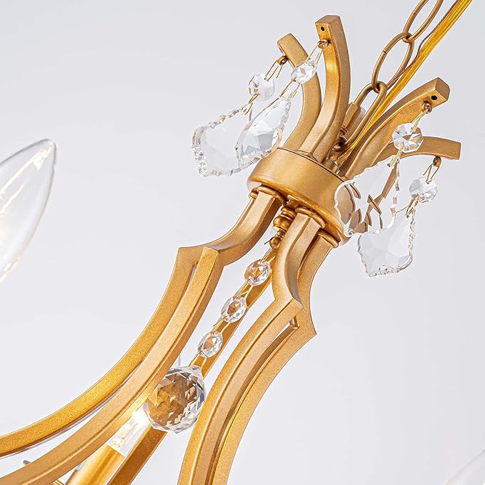 5-Light Crystal Maria Theresa Chandeliers, Pendant Light Fixture for Dining Room, Living Room, D17 x 21~69" (Adjustable Height), Clear Crystal & Gold Finish Frame