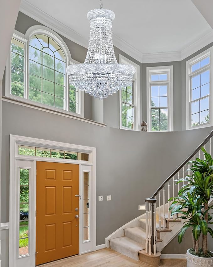 14 Lights Chrome Finish Empire Crystal Chandelier Lighting for Living Room Foyer Dining Room Hallway Entryway (Dia 24'')