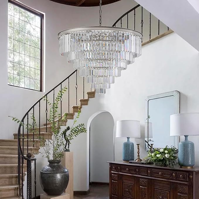 Nickle Crystal Chandelier Modern Chandeliers Lighting Pendant Ceiling Light Fixture 7-Tier for Dining Living Room Kitchen W39