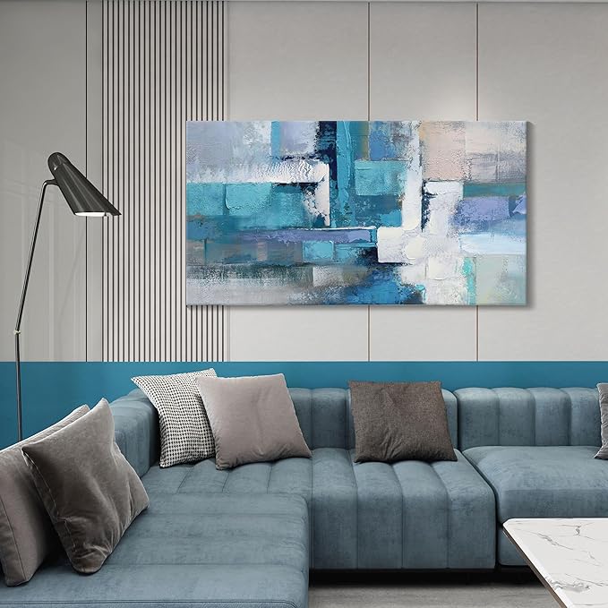 AJAZIKO Blue Abstract Canvas Wall Art - Modern Wall Decor, Living Room & Office Decor, Artwork for Bedroom
