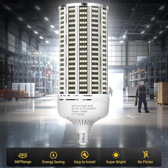 2 Pack 400W LED Corn Light Bulb,3850W Equivalent Commercial Grade 59000LM 5000K Daylight E26/E39 Medium/Mogul Base LED Lamp,Large Area Lights for Outdoor Indoor Garage Warehouse Gym Bay Light